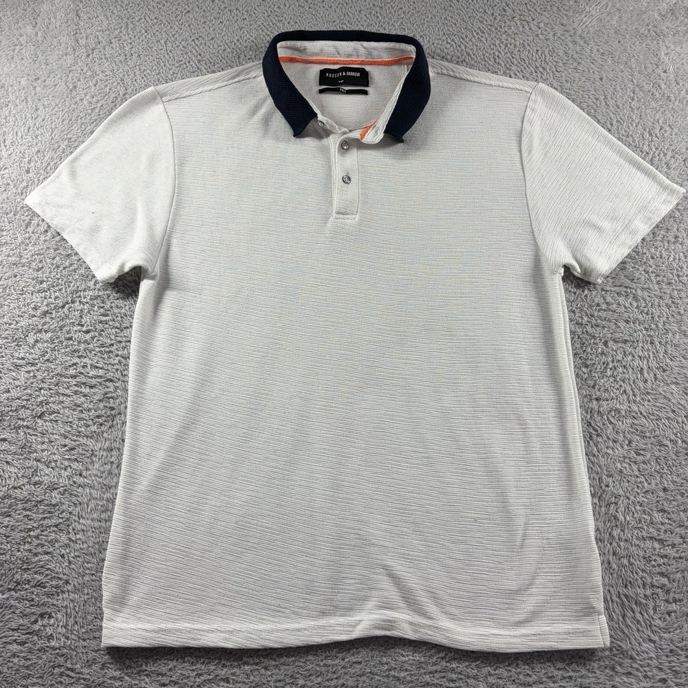 Hudson & Barrow Textured Knit Polo Shirt Mens Large White Collared Dressy